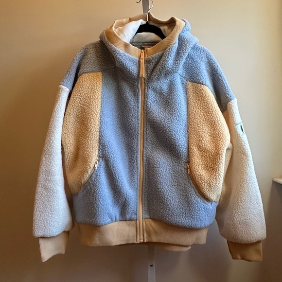NWT Free People Hit The Slopes Fleece Sherpa Jacket Oversized blue yellow - Picture 4 of 16